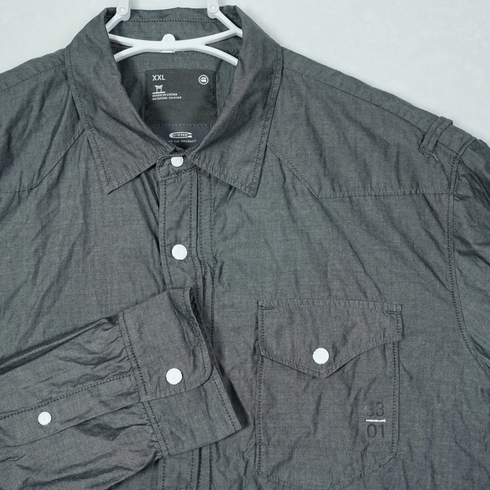 G-Star Raw 3301 Mens XXL Gray Zip & Snap Front Utility Long Sleeve Shirt